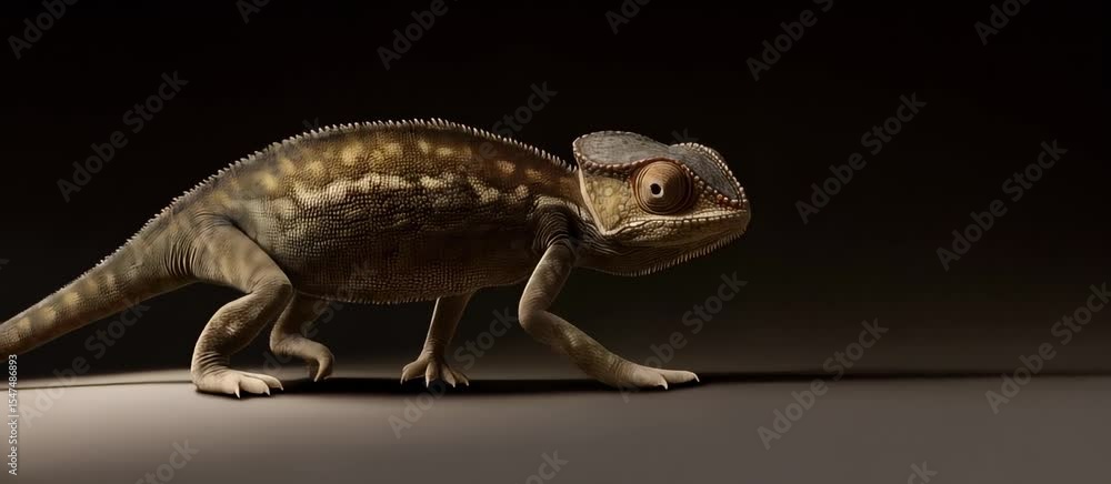 Poster animated chameleon walkthrough: realistic movement and light dynamics