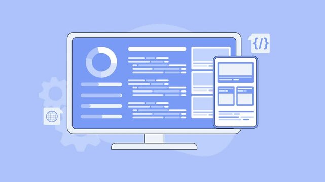 Progress software animation vector design and screen data visualization. Ideal for tech websites, app development blogs, and software presentations.