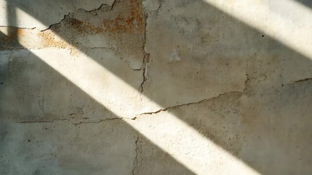 Shifting sunlight patterns across cracked textured wall surfaces captured over time