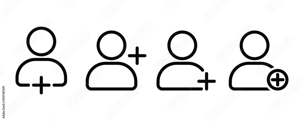 Poster add user icon set. add account symbol linear icons. person profile avatar with plus vector illustrat