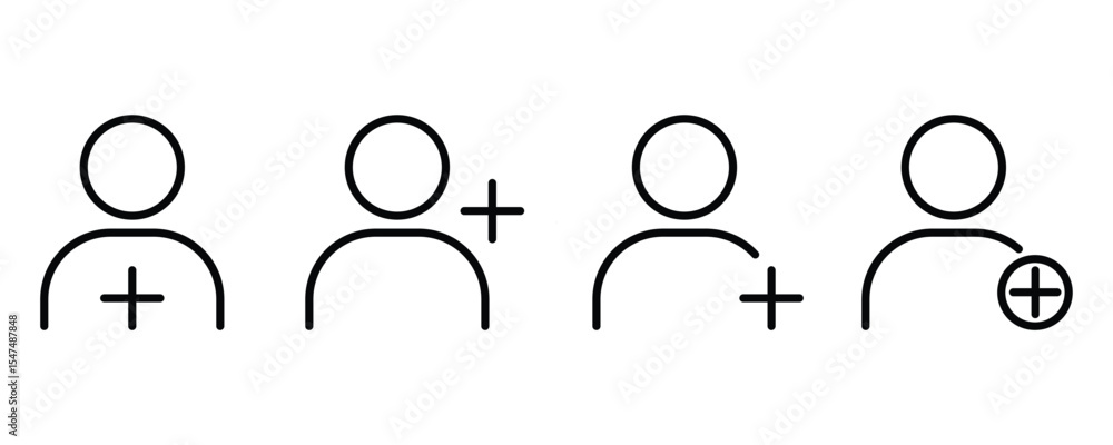 Poster add user icon set. add account symbol linear icons. person profile avatar with plus vector illustrat