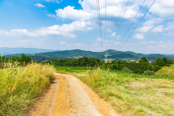 Summer landscape with mountains and fields in western Serbia