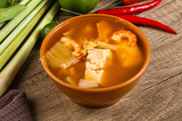 Korean kimchi soup with seafood