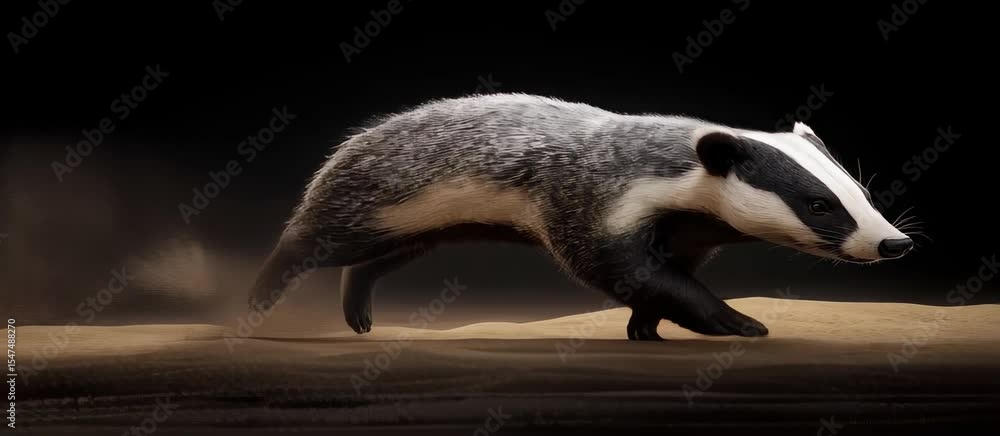 Poster Animated badger in dynamic motion across textured background