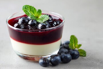 Delicious Blueberries Panna cotta in glass cup,for popular dessert.