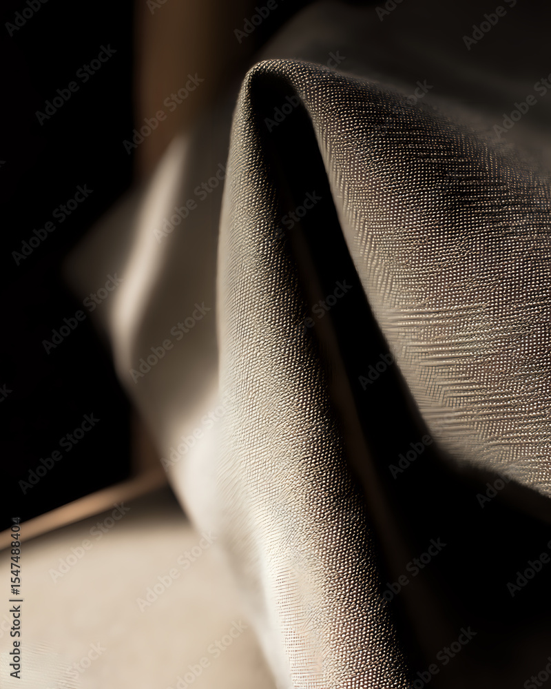 Poster close-up macro shot of textured fabric with elegant folds and shadows creating abstract minimalist c