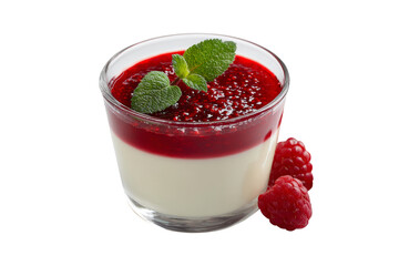 Raspberry Panna cotta with berry sauce in glass cup,for popular dessert, isolated on transparent background.