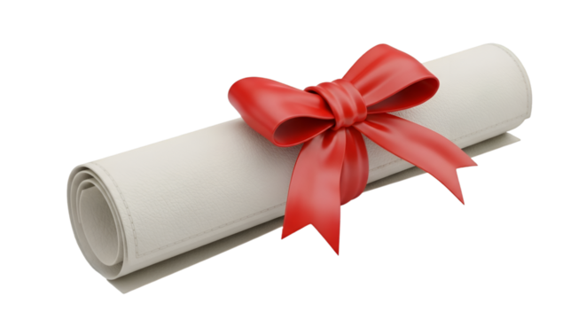 certificate tied with a red ribbon, 3D style. - Powered by Adobe
