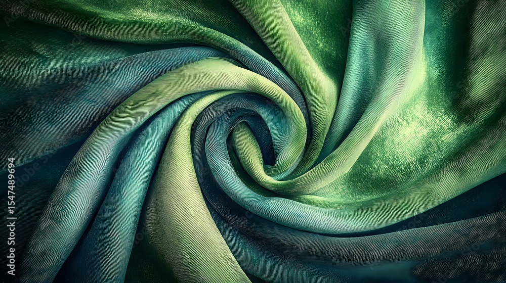 Poster mesmerizing spiral pattern in shades of emerald and turquoise creates dynamic swirling motion effect