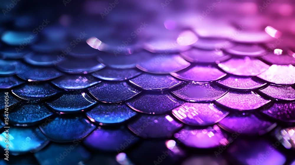 Aufkleber shimmering mermaid scale pattern in vibrant blue and purple gradient with water droplets creating ma