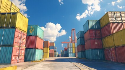 Vibrant Cargo Containers at a Sunny Port