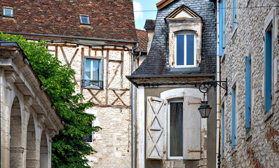  traditional old residential buildings in Souillac in the region Perigord, France