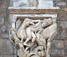 Bestial pillar in the Abbey Church of Saint-Marie in Souillac in the Perigord region, France