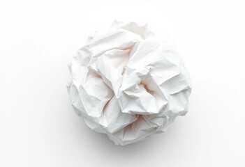 Close-up of a crumpled white paper ball, isolated on white  Clean texture, abstract background,  material,  high resolution