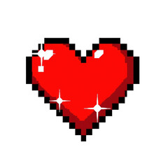 Fototapeta premium Pixelated red heart with sparkles on black background transparent PNG