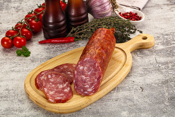 Italian pork Salchichon sausage with slices