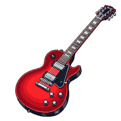 Fototapeta premium Red electric guitar pixel art with detailed design and shiny finish transparent PNG