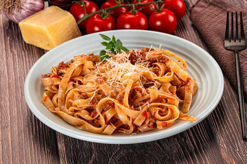 Italian pasta bolognese with beef minced meat