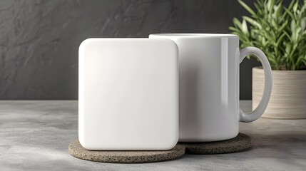Blank White Mug and Coaster Mockup, coffee mug, tea mug, template, design, branding