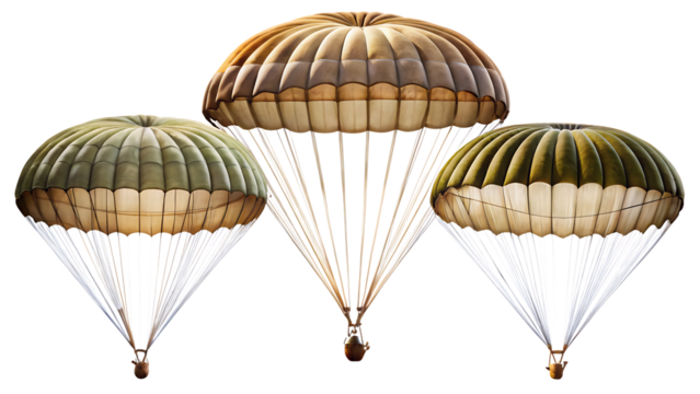 Three vintage parachutes isolated - on a white background