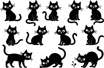 Children and Pets Silhouettes Set vector bundle