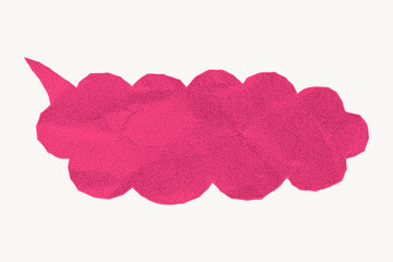 Bright pink speech bubble in vintage style on white background. Crumpled paper with rough torn edges, gritty dots and halftone.