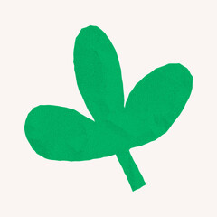 Silhouette of a single green leaf with jagged torn edges. Crumpled paper with gritty halftone style, ideal for simple collage elements.