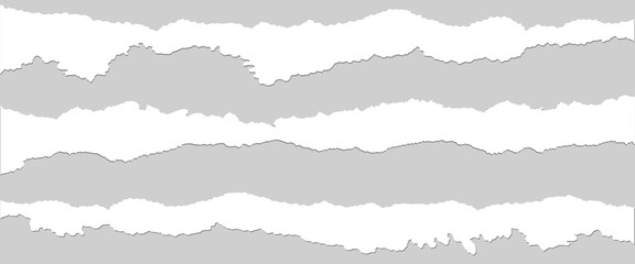 Fototapeta premium Collection of torn, ripped pieces of white color paper. Ripped paper strips