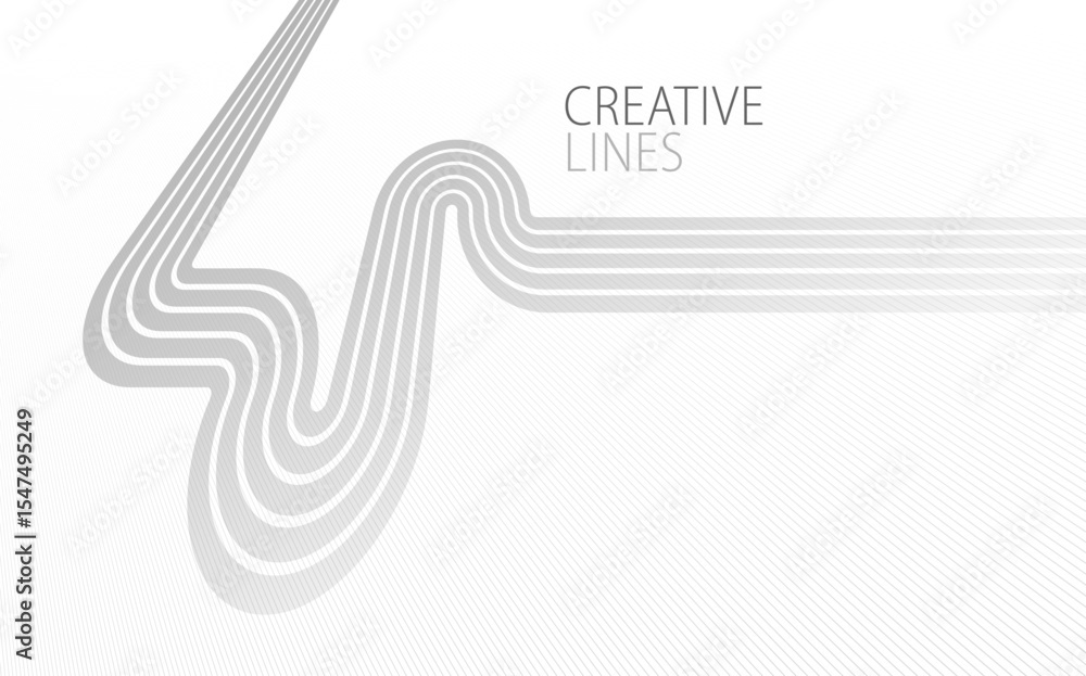 Poster lines in perspective vector abstract background in light grey and white monochrome, 3d dimensional s