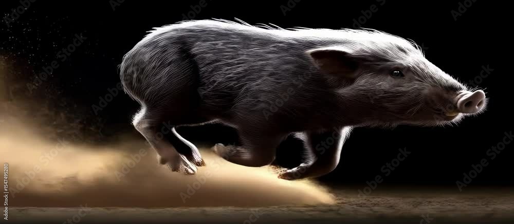 Poster dynamic boar leaping through dust in slow motion animation