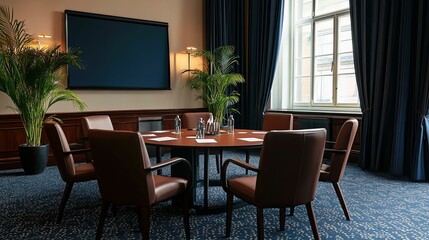 Fototapeta premium Elegant boardroom, modern design, natural light.