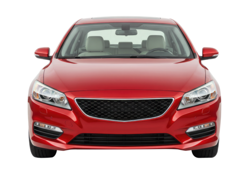Shiny Red Automobile in a Studio Shot. Cut Out, Clipping Path on Transparent Background.