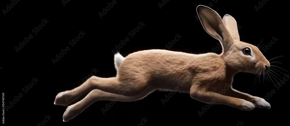 Poster stylized rabbit animation in dynamic leap with dramatic lighting