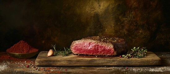 Exquisite Medium Rare Steak Presentation with Spice and Herb Garnish