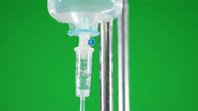 High-Quality Green Screen Footage IV Drip Bag Close-Up for Medical and Healthcare Videos