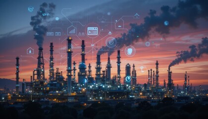 Industrial Sunset: Smart Factory and Refinery at Dusk