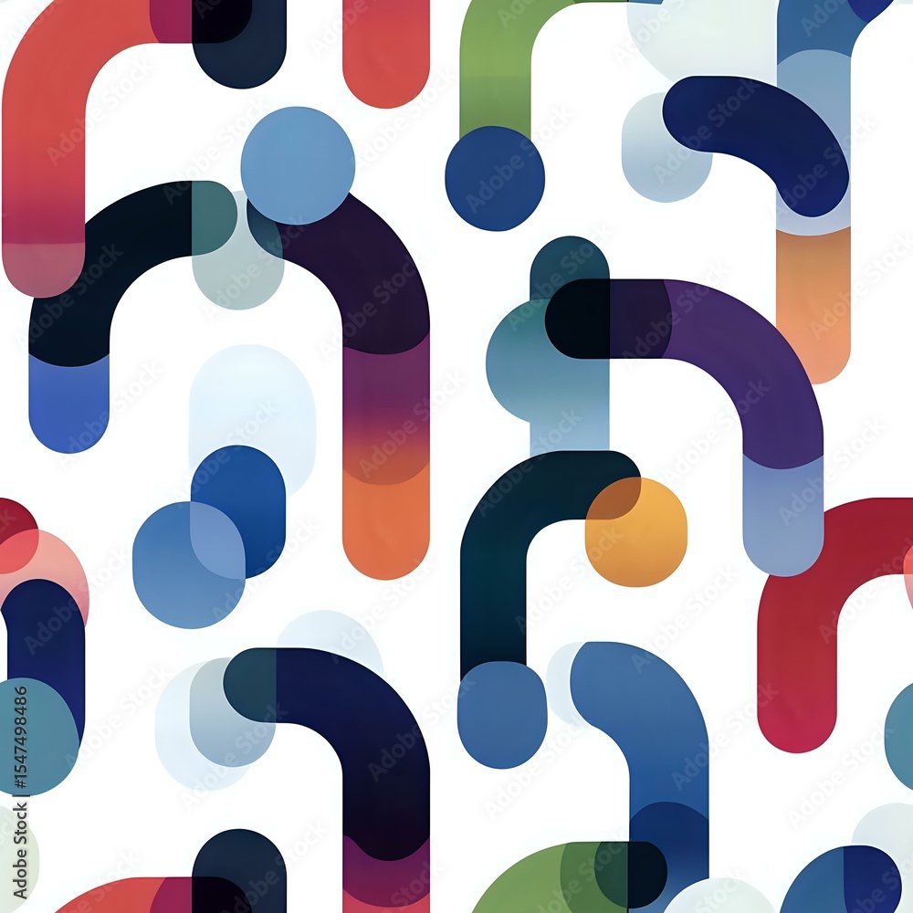 Poster abstract geometric seamless pattern with curved shapes and circles in vibrant multicolor gradient de