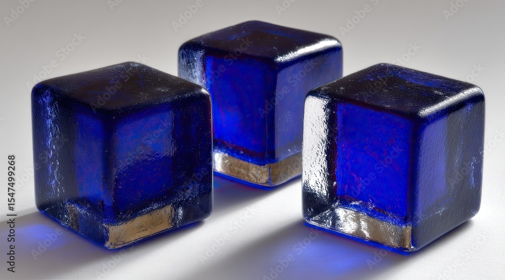 Poster three cobalt cubes in simple studio setting