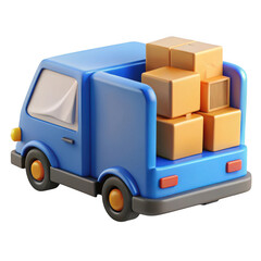 3d cartoon delivery truck with packages isolated on transparent background