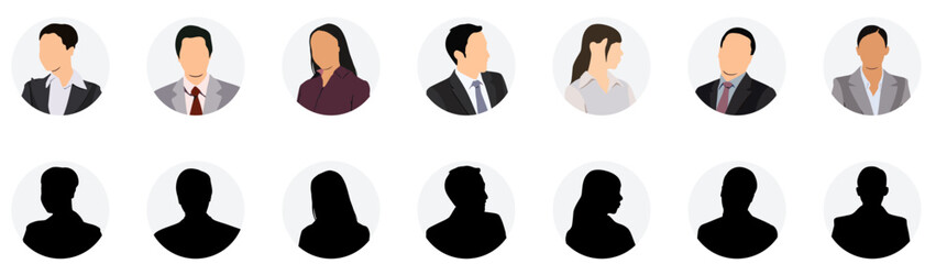 Diverse Minimalist Avatar Icon Set of Businessmen and Businesswomen Profiles Vector Art