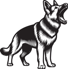 German Shepherd Dog Silhouette Vector | Black and White Illustration	