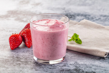 Strawberry smoothie milk shake glass