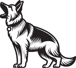 German Shepherd Dog Silhouette Vector | Black and White Illustration	