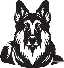 German Shepherd Dog Silhouette Vector | Black and White Illustration	