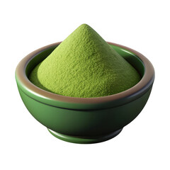 Green matcha powder in bowl isolated on transparent background