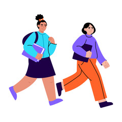 A flat style illustration showing university students