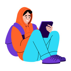 A flat style illustration showing a student checking notes on mobile
