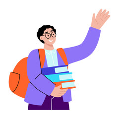 A flat style illustration showing a student raising hand