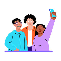 A flat style illustration showing friends selfie