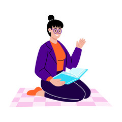 A flat style illustration showing a student reading book